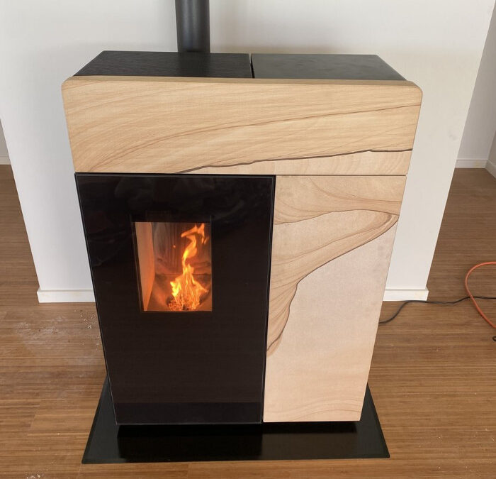 Domo Freestanding Pellet Fire – Sandstone Casing