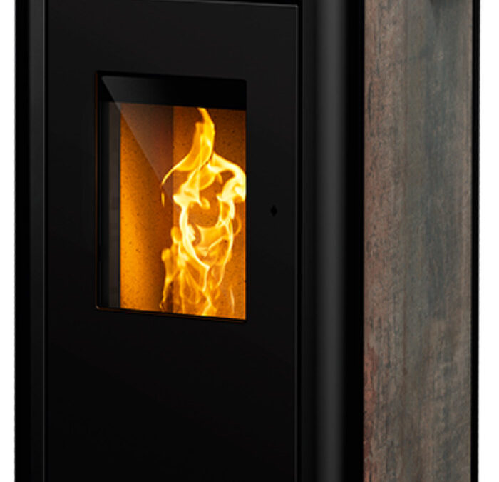 Filo Freestanding Pellet Fire – Metallic Rust Effect Tile