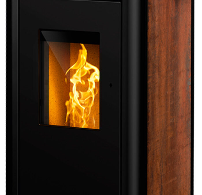 Filo Freestanding Pellet Fire – Rust Effect Tile